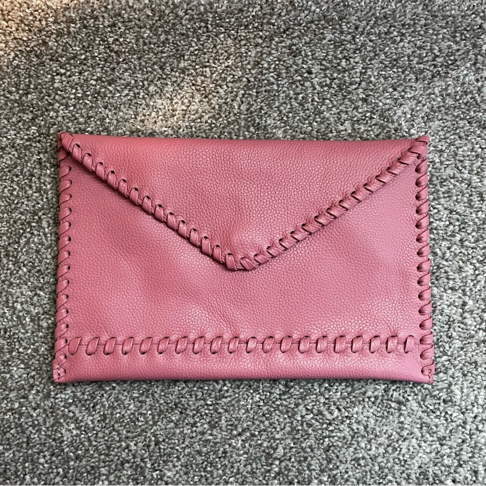 Pink Pebbled Leather Laggo Envelope Clutch